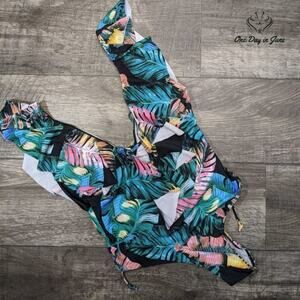 Sporlike Women's V-Neck Ruffle Padded One Piece Swimsuit Size M